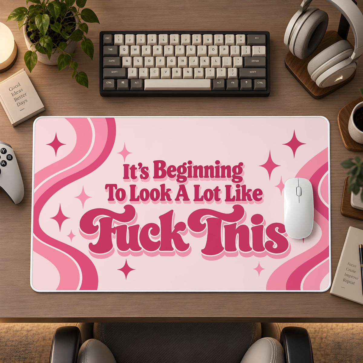 Personalized Retro Font Work Humor Mouse Pad, Unique Funny Swirl Office Desk Mat, Sarcastic Coworker Gift, Funky Cubicle Decoration Idea