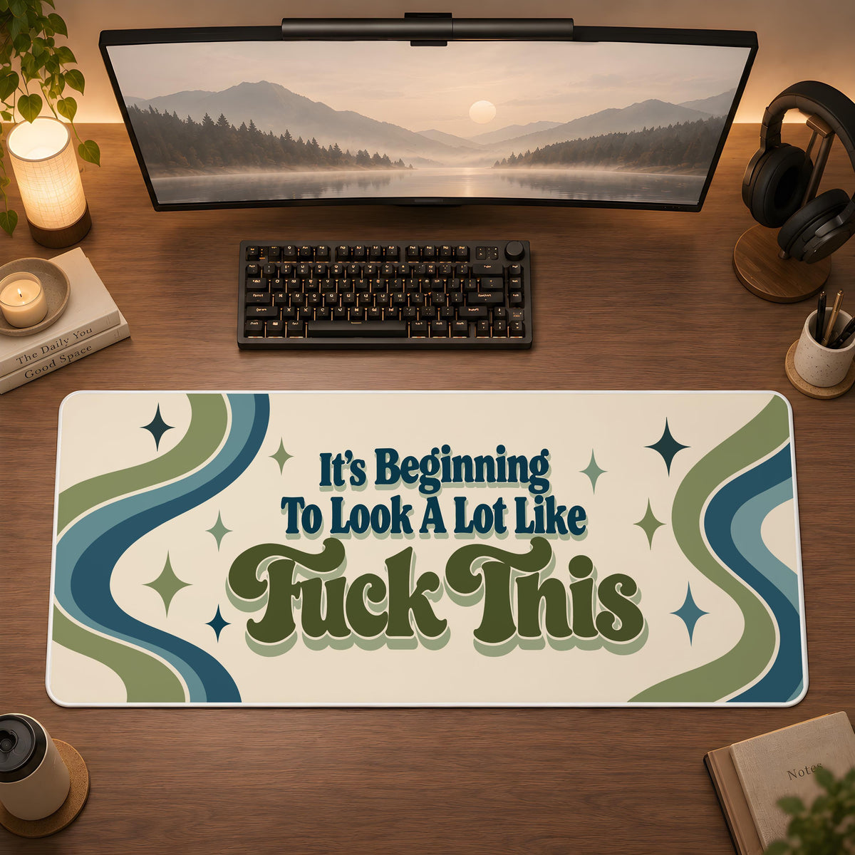 Personalized Retro Font Work Humor Mouse Pad, Unique Funny Swirl Office Desk Mat, Sarcastic Coworker Gift, Funky Cubicle Decoration Idea