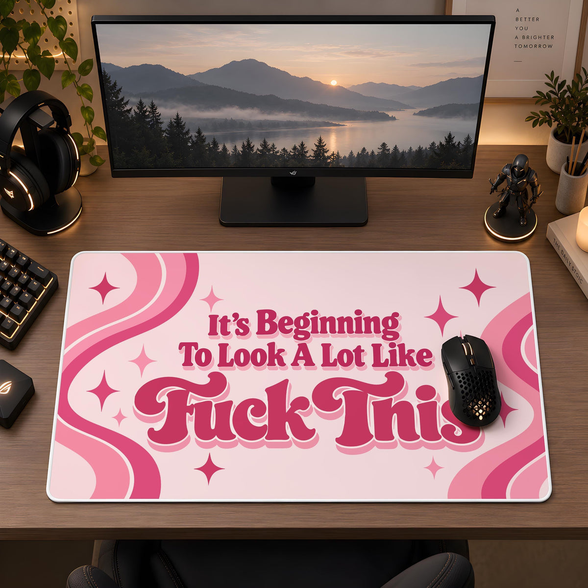 Personalized Retro Font Work Humor Mouse Pad, Unique Funny Swirl Office Desk Mat, Sarcastic Coworker Gift, Funky Cubicle Decoration Idea