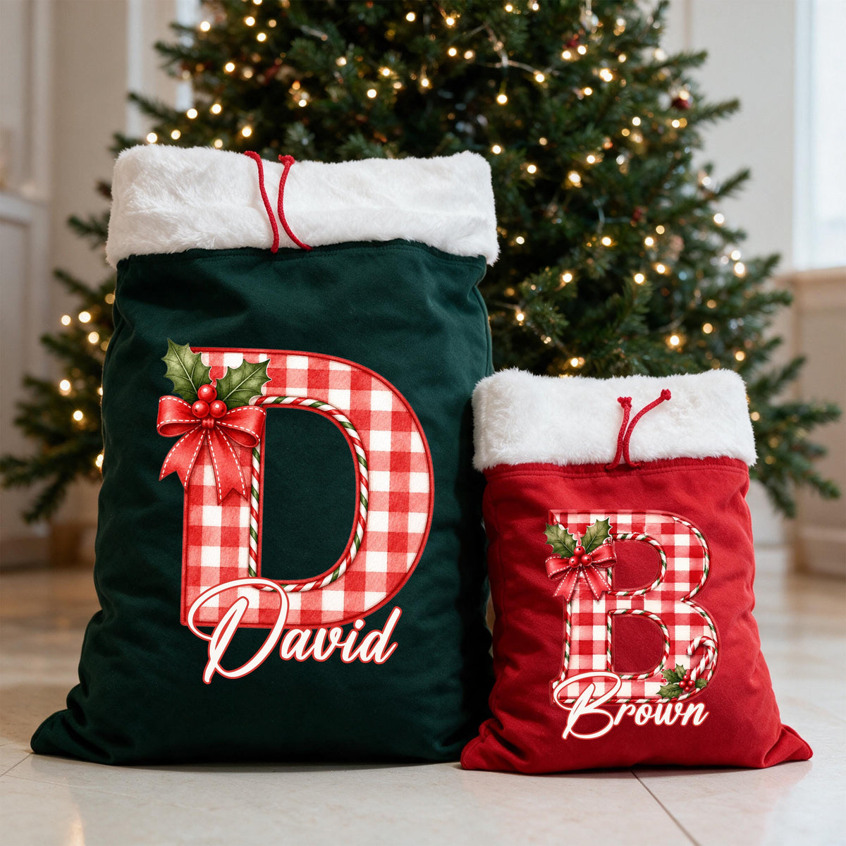 Custom Initial Santa Sacks, Monogram Christmas Gift Bag, XMAS Kids Present Sack, Matching Family Toy Gift Bag