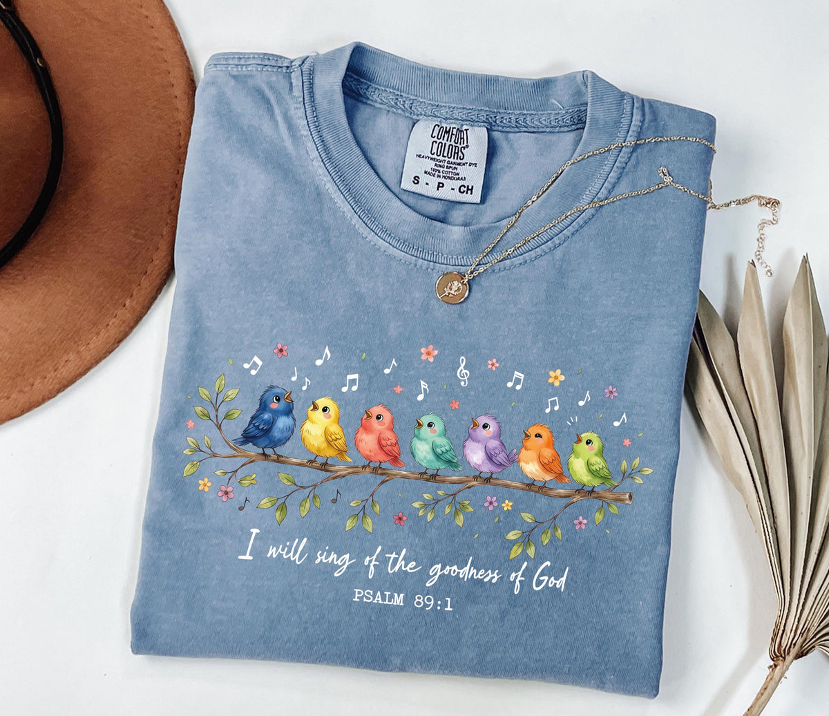 Bible Verse Birds Comfort Colors® Shirt, Psalm 89:1 Long Sleeve, Christian Women Gift Tee