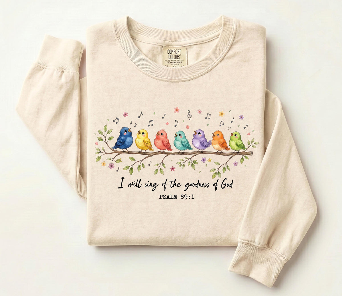 Bible Verse Birds Comfort Colors® Shirt, Psalm 89:1 Long Sleeve, Christian Women Gift Tee