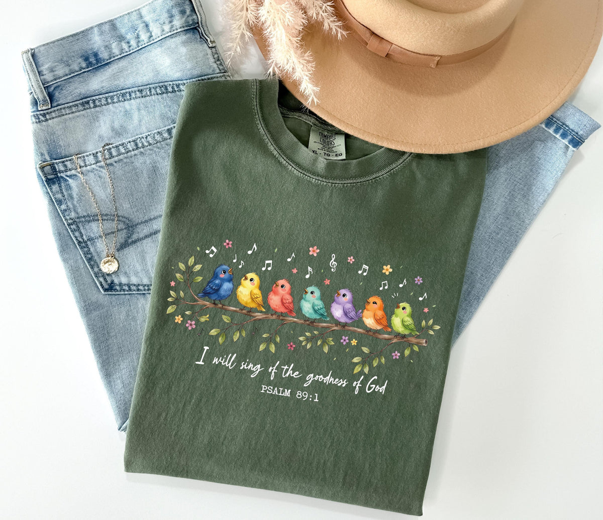 Bible Verse Birds Comfort Colors® Shirt, Psalm 89:1 Long Sleeve, Christian Women Gift Tee