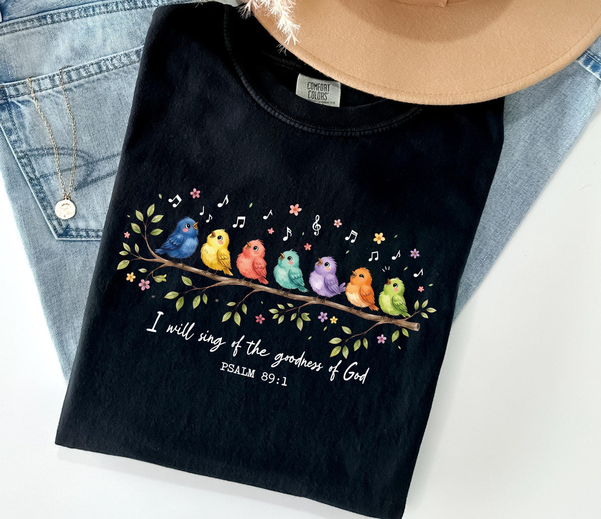 Bible Verse Birds Comfort Colors® Shirt, Psalm 89:1 Long Sleeve, Christian Women Gift Tee