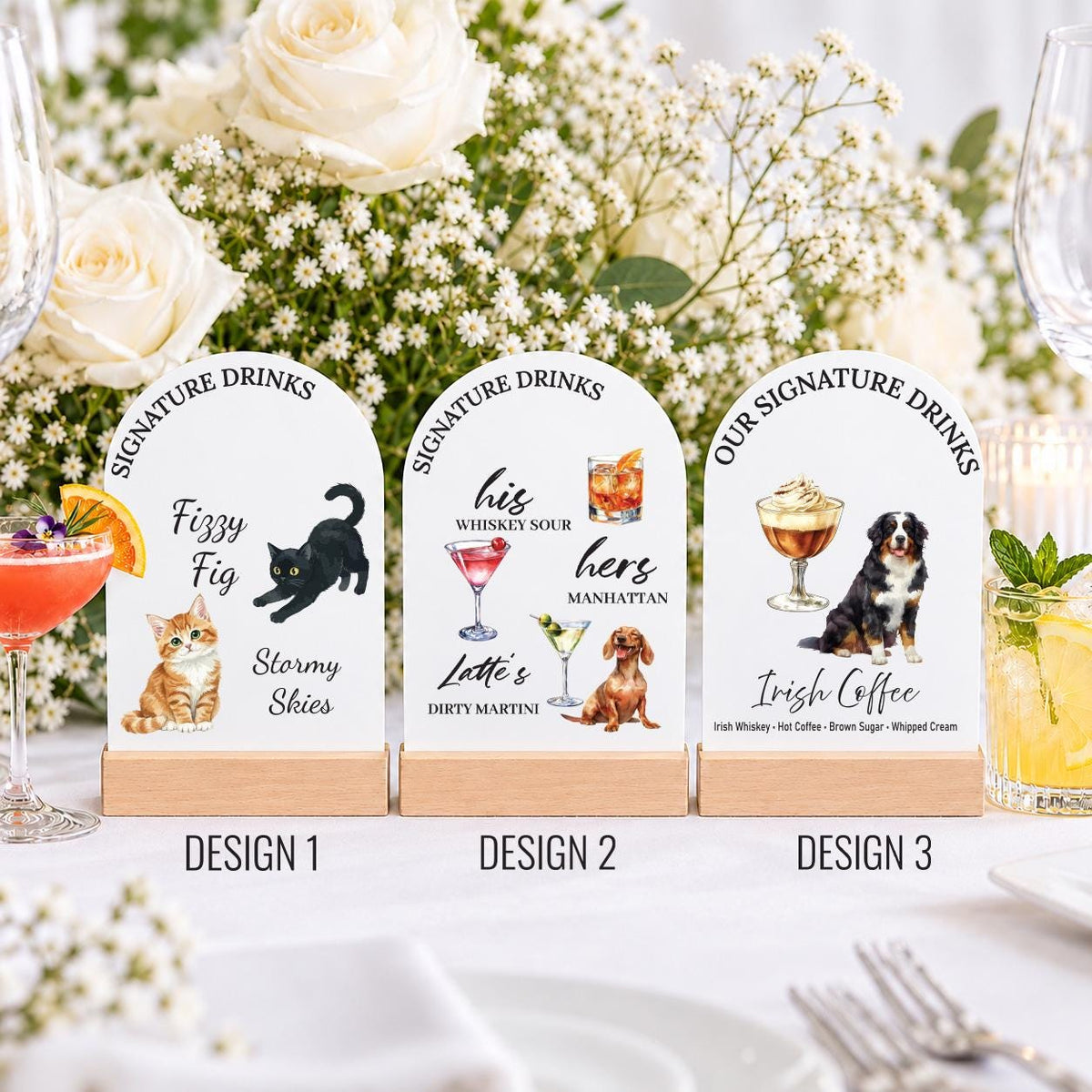 Custom Pet Signature Drinks Sign, Acrylic Wedding Bar Sign with Dog or Cat