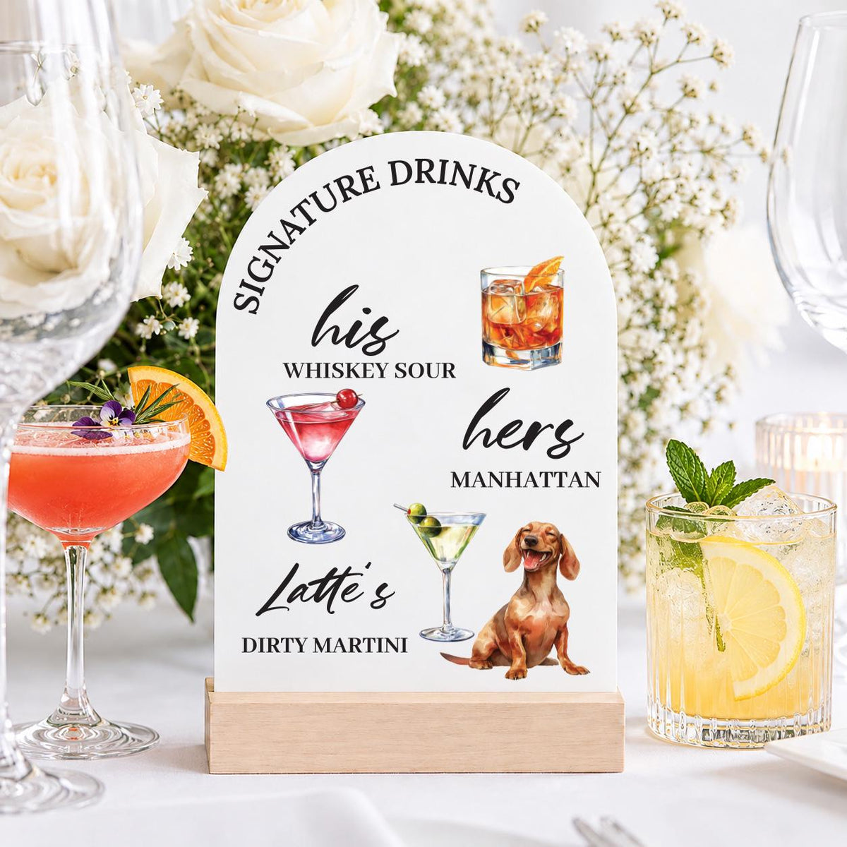 Custom Pet Signature Drinks Sign, Acrylic Wedding Bar Sign with Dog or Cat