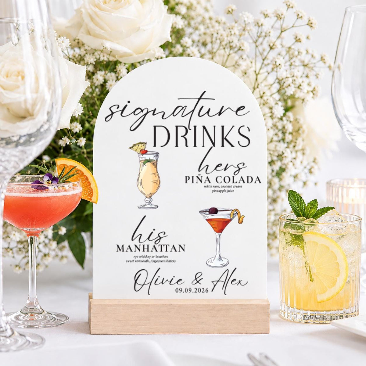 Personalized Signature Drinks Sign, Custom Acrylic His and Hers Wedding Bar Sign