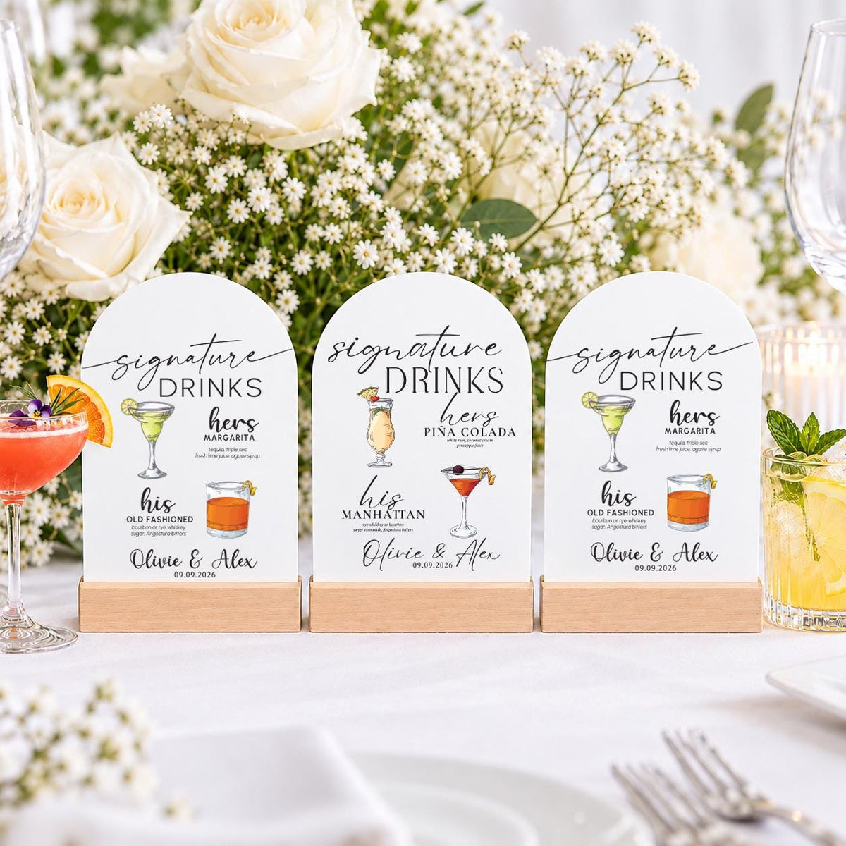 Personalized Signature Drinks Sign, Custom Acrylic His and Hers Wedding Bar Sign