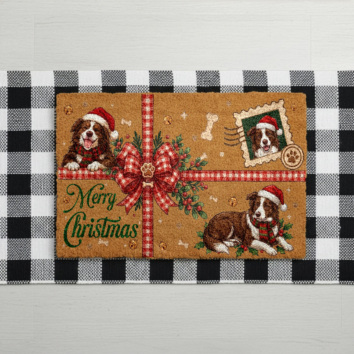 Custom Multiple Pet Photo Christmas Doormat, Personalized Dog Portrait Coir Mat, Merry Christmas Welcome Rug, Dog Lover Holiday Gift