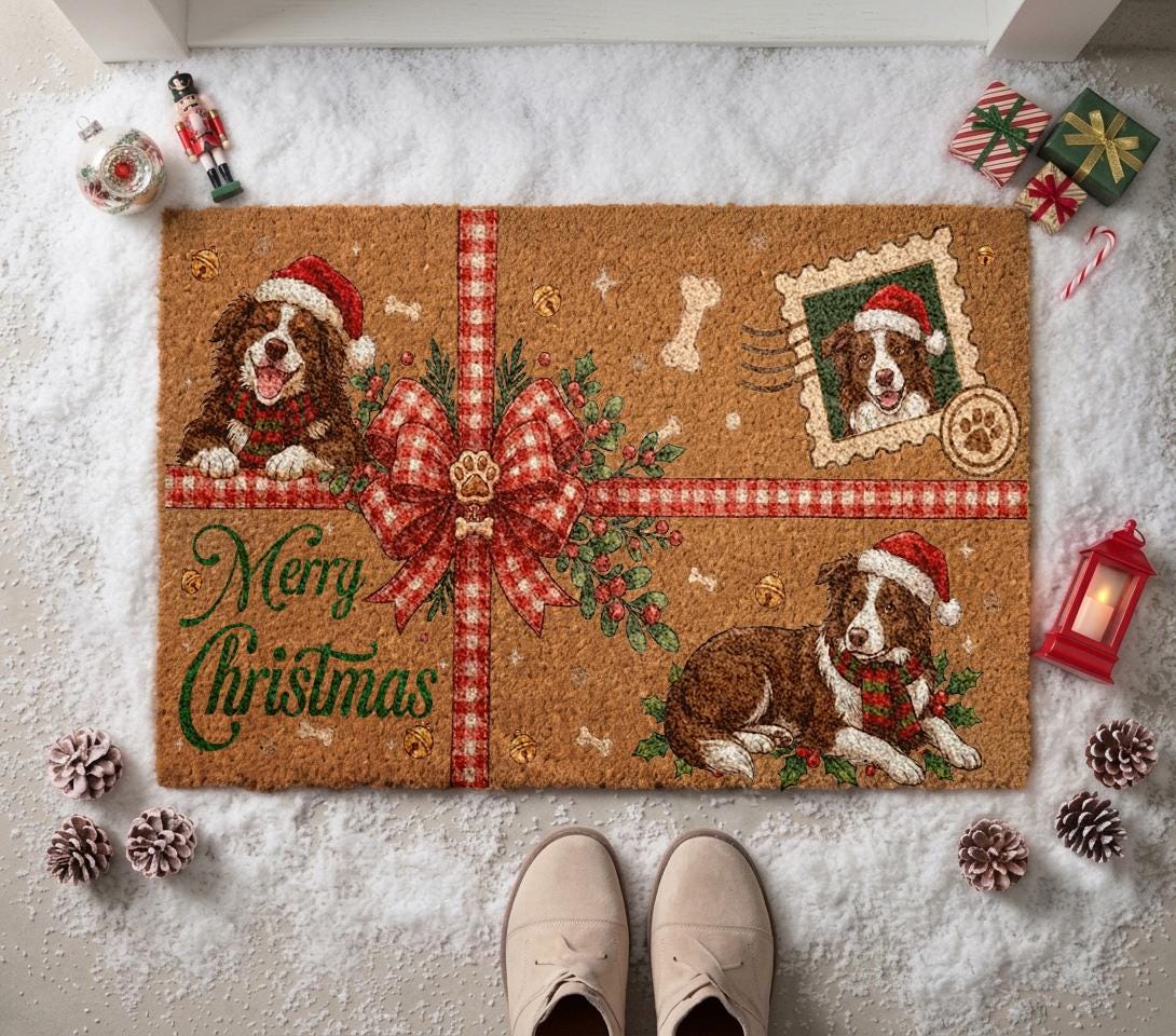 Custom Multiple Pet Photo Christmas Doormat, Personalized Dog Portrait Coir Mat, Merry Christmas Welcome Rug, Dog Lover Holiday Gift