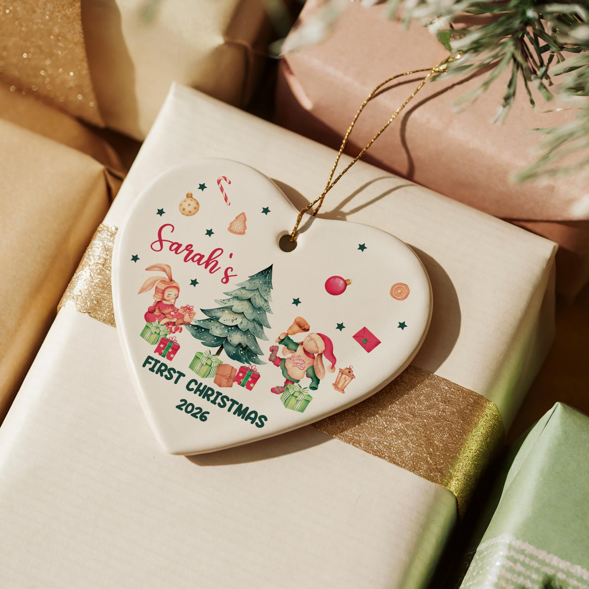 Custom Name Baby's First Christmas Heart Ornament, Personalized Ceramic New Baby Keepsake 2026