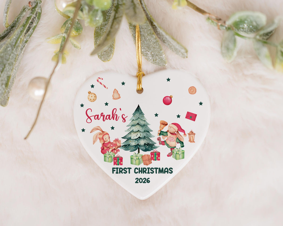 Custom Name Baby's First Christmas Heart Ornament, Personalized Ceramic New Baby Keepsake 2026