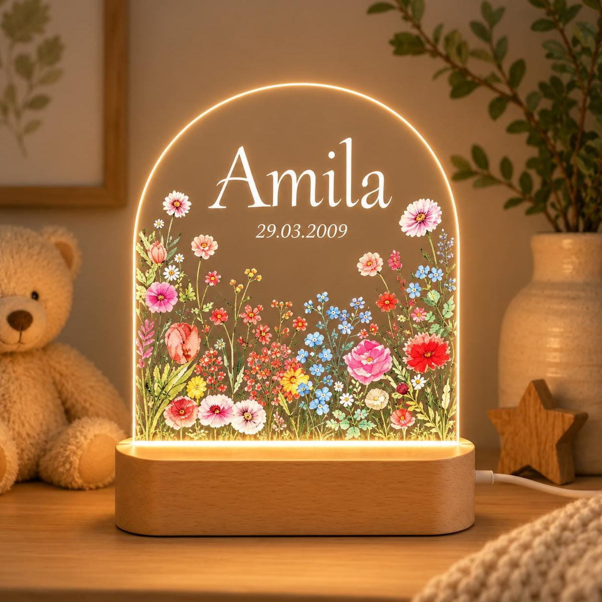 Personalized Nativity Night Light, Acrylic LED Nursery Decor for Girls and Boys