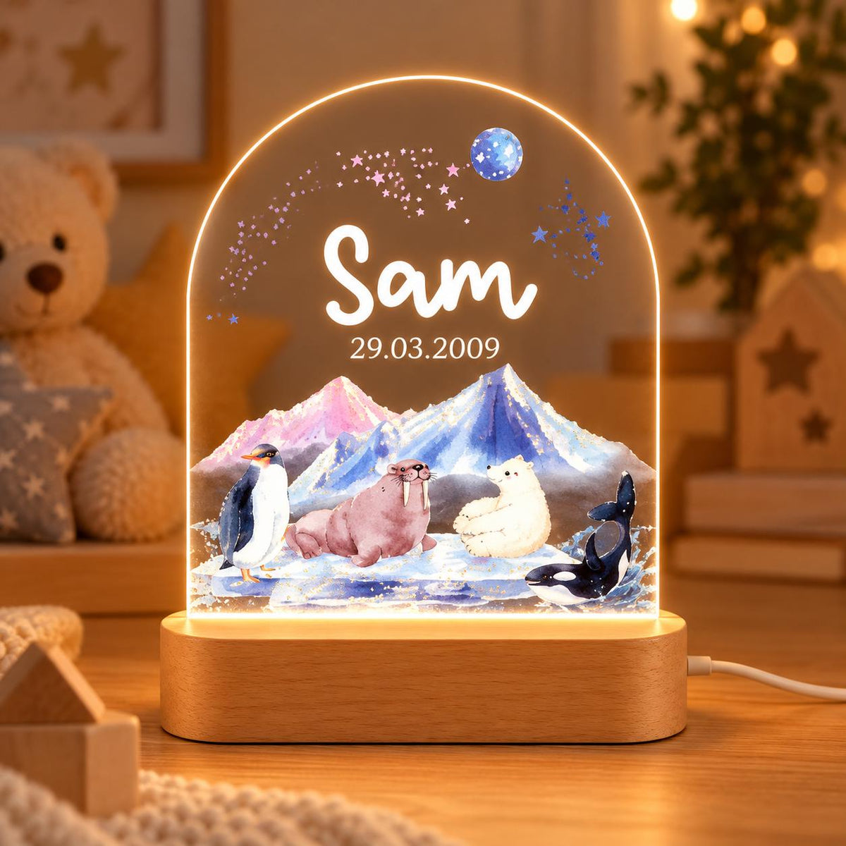 Personalized LED Animal Lamp, Woodland Deer and Squirrel Kids Name Night Light