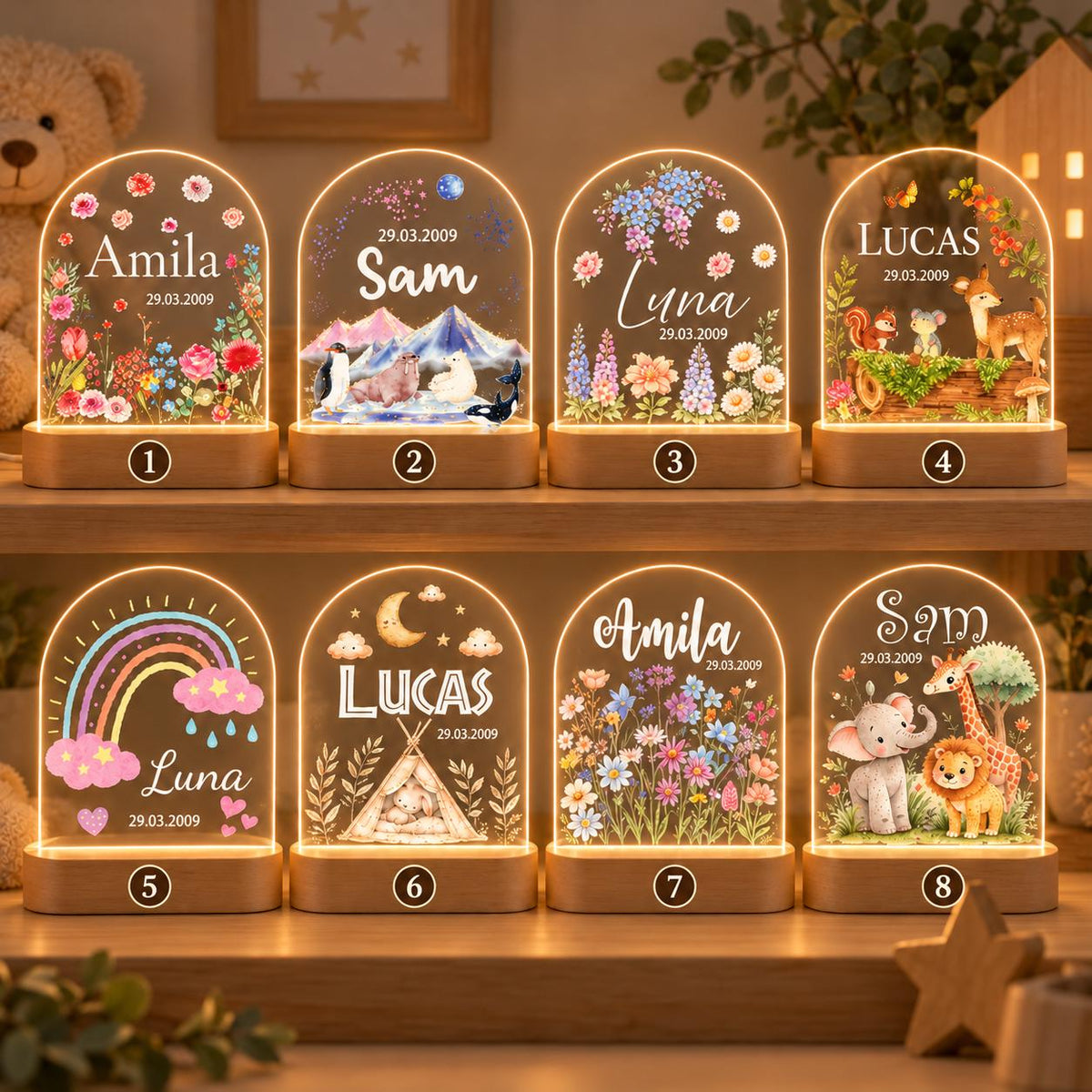 Personalized LED Animal Lamp, Woodland Deer and Squirrel Kids Name Night Light