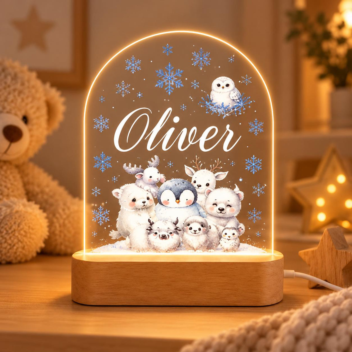 Personalized LED Animal Lamp, Baby Jungle Animals Kids Name Night Light