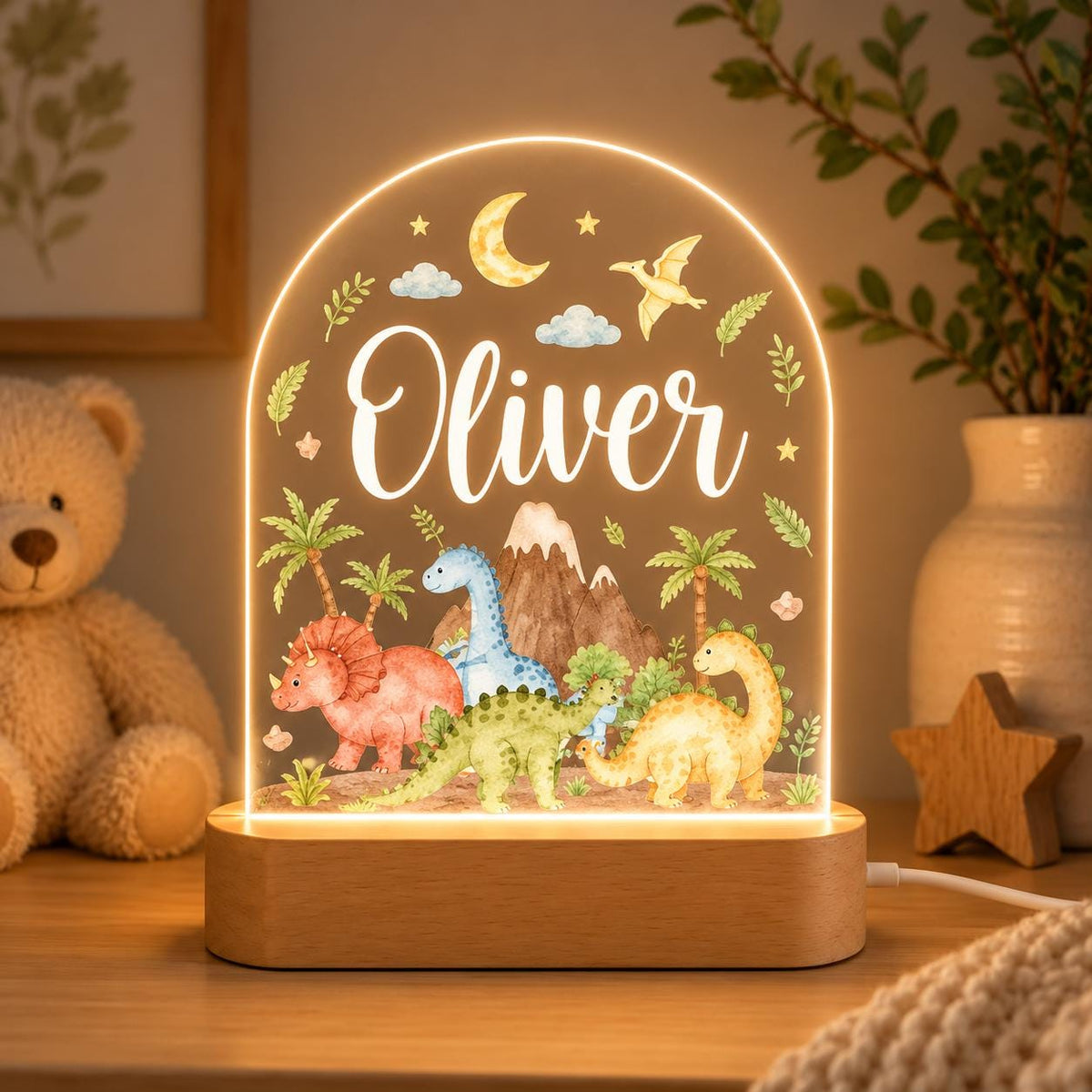 Personalized LED Animal Lamp, Woodland Fox and Bunny Kids Name Night Light