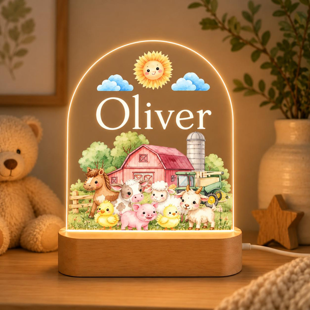 Personalized LED Animal Lamp, Woodland Fox and Bunny Kids Name Night Light