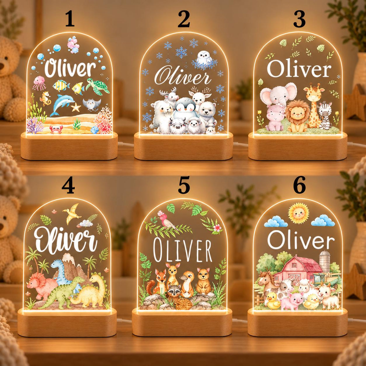 Personalized LED Animal Lamp, Woodland Fox and Bunny Kids Name Night Light