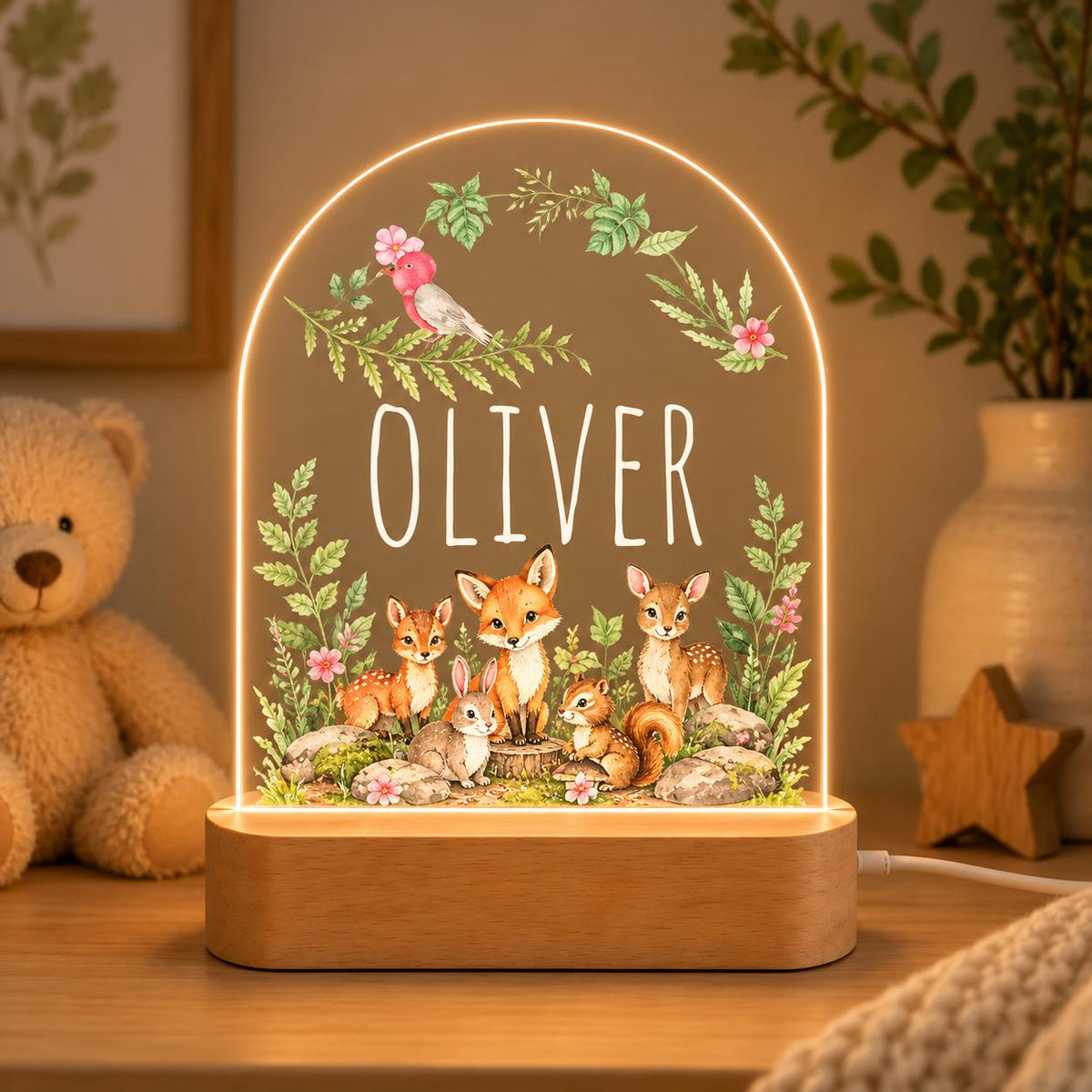 Personalized LED Animal Lamp, Dinosaur Kids Name Night Light for Bedroom or Nursery