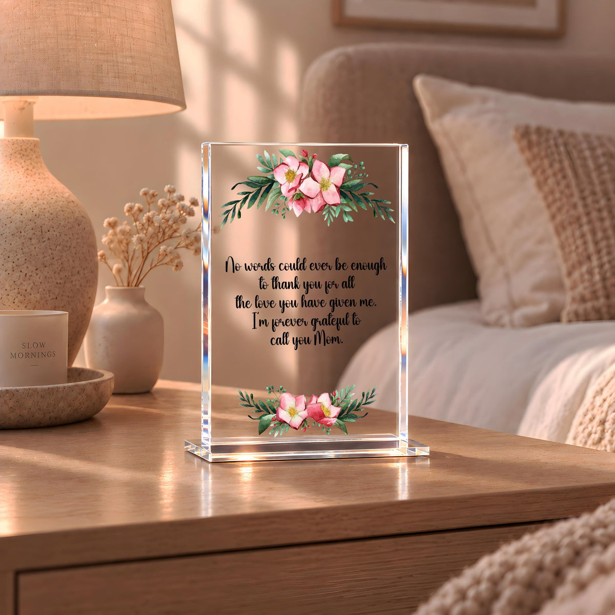 Custom Acrylic Mom Gift Plaque, Thank You Mom Floral Acrylic Block, Best Friend Desk Sign, Friendship Quote Keepsake