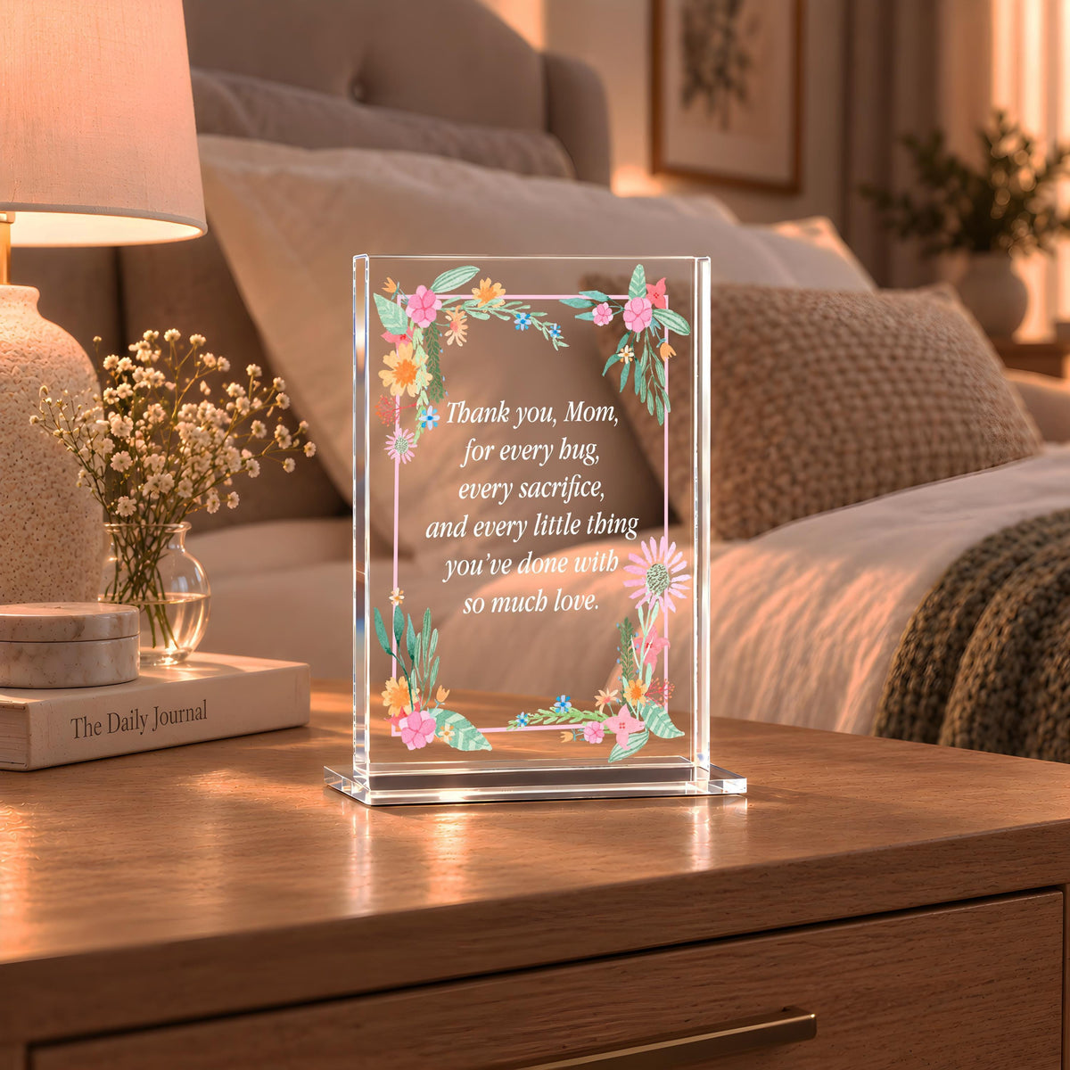 Custom Acrylic Mom Gift Plaque, Thank You Mom Floral Acrylic Block, Best Friend Desk Sign, Friendship Quote Keepsake