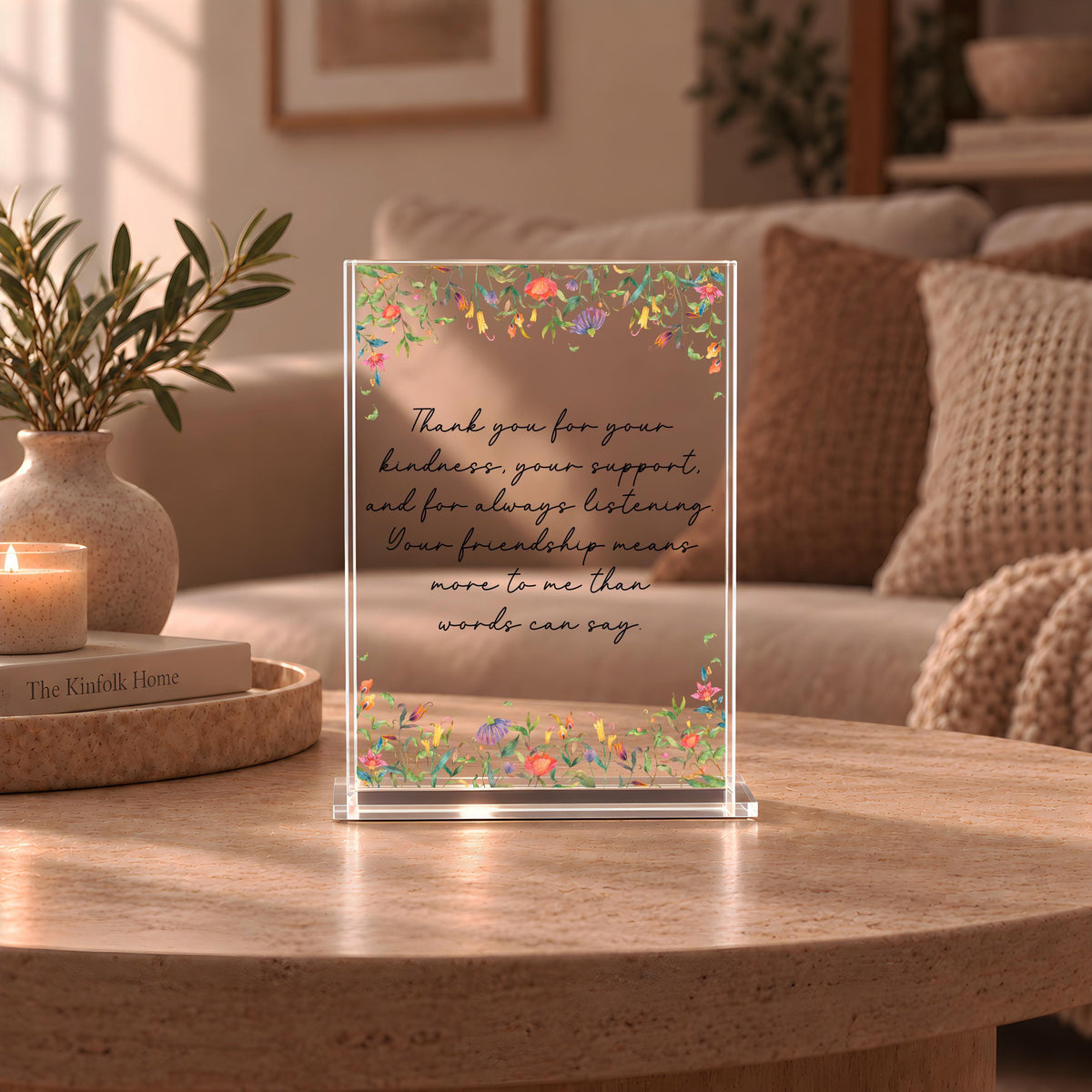 Custom Acrylic Mom Gift Plaque, Thank You Mom Floral Acrylic Block, Best Friend Desk Sign, Friendship Quote Keepsake