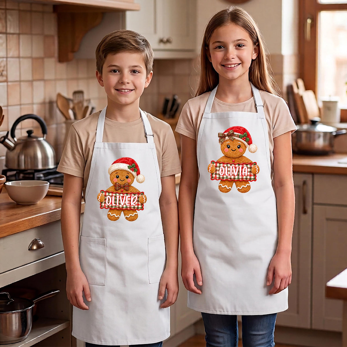 Custom Christmas Cookie Apron, Cookie Baker Apron Kids Gift, Christmas Gingerbread Matching Aprons
