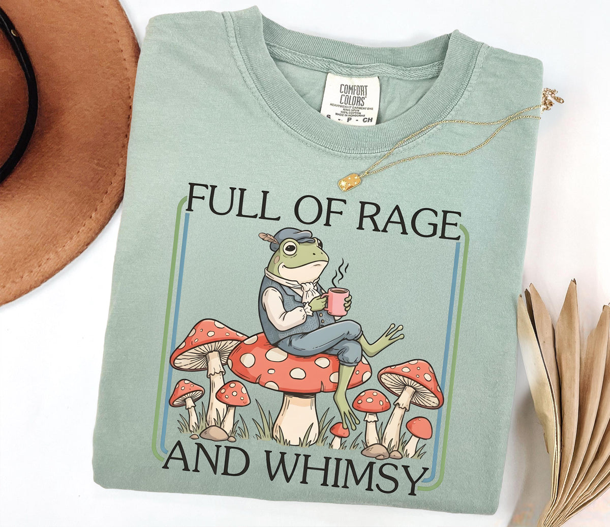Full of Rage and Whimsy Comfort Colors® Shirt, Funny Frog Mental Health T-Shirt, Cottagecore Adult Humor Gift Tee