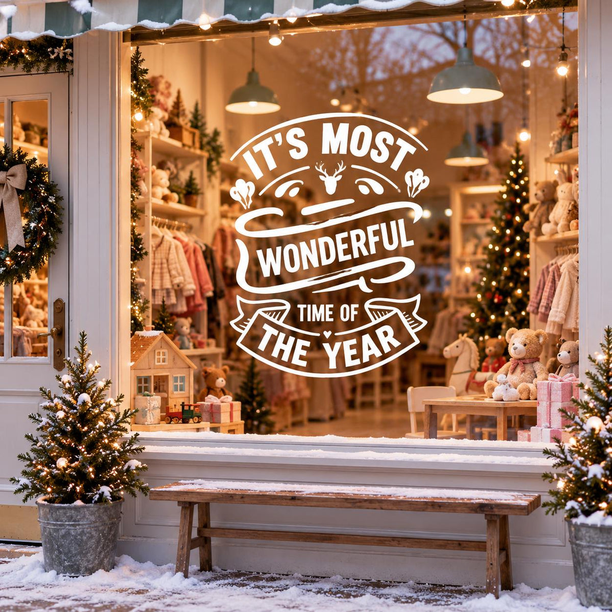 Most Wonderful Time of the Year Window Decal, Christmas Storefront Vinyl Sticker