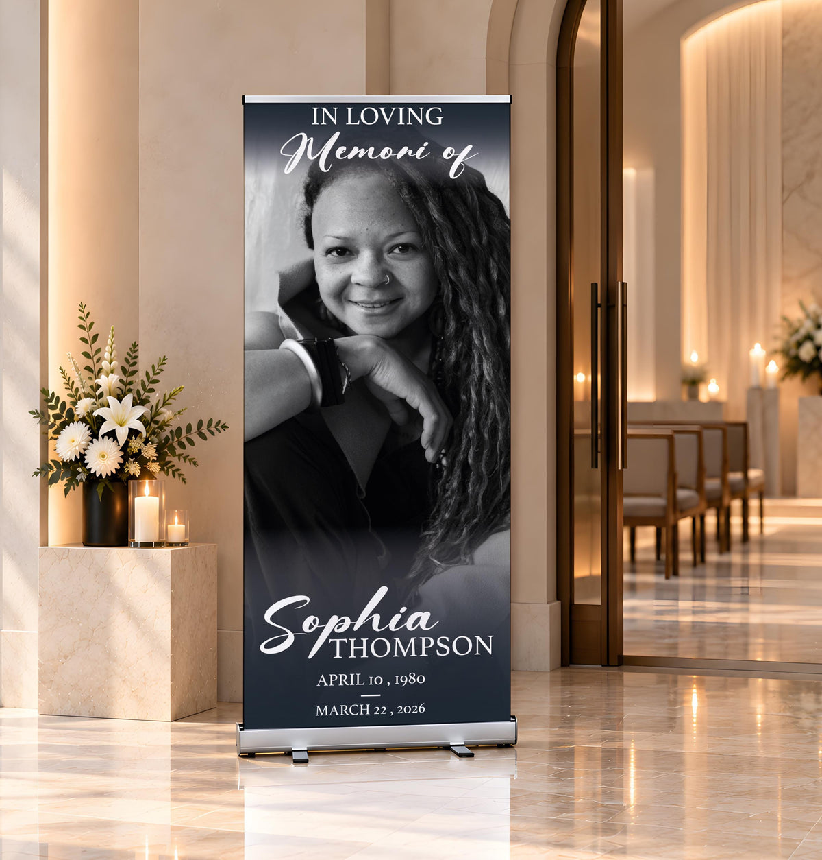 Custom Funeral Welcome Sign, Memorial Roll Up Banner, In Loving Memory Retractable Standing Banner