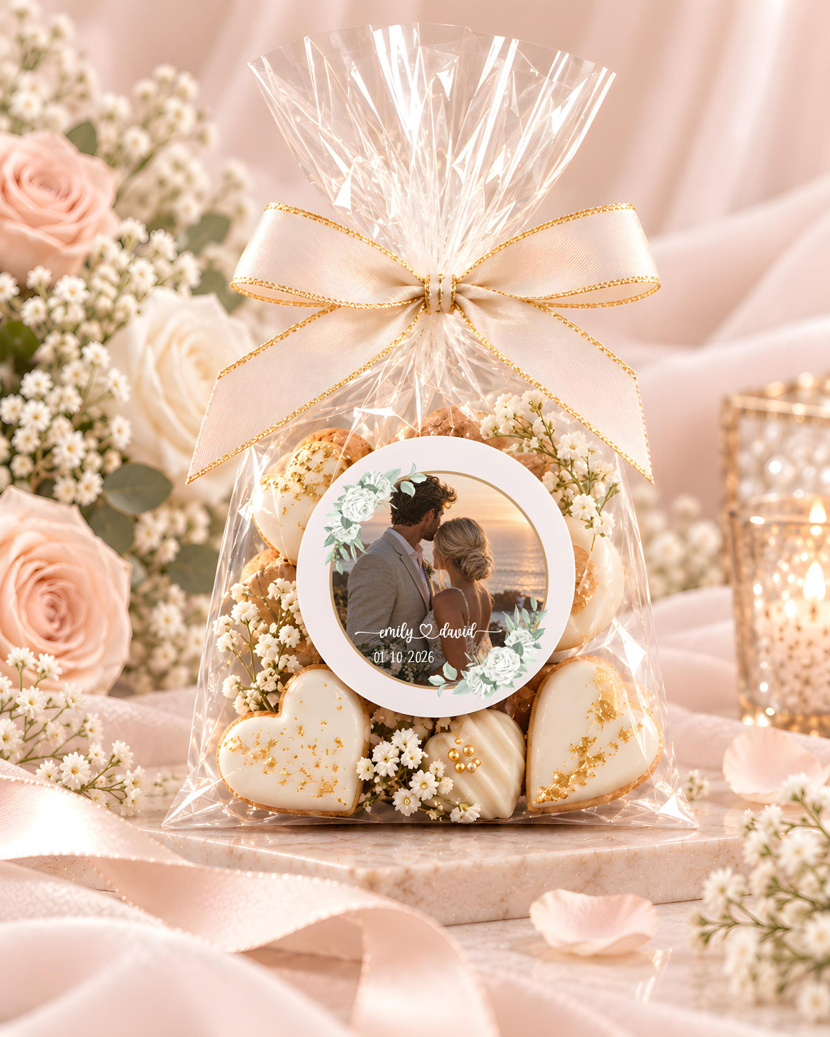 Custom Photo Wedding Sticker, Personalized Engagement Label, Floral Couple Bridal Shower Favor, Wedding Thank You Seal
