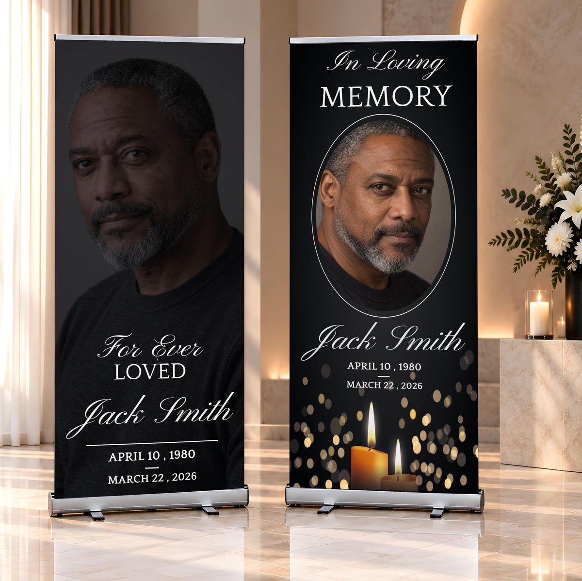 Personalized Funeral Photo Retractable Banner, Custom Memorial Roll Up Banner, In Loving Memory Funeral Welcome Sign