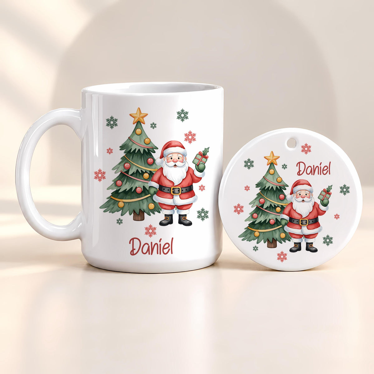 Personalized Christmas Mug & Ornament Set, Custom Name Santa or Cute Animal Design