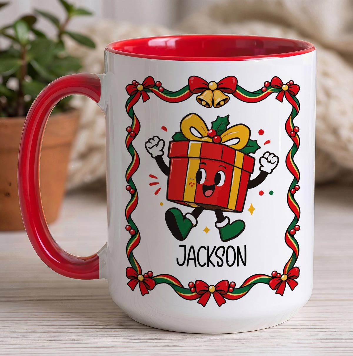 Personalized Retro Christmas Characters Mug & Ornament Set, Custom Name Ceramic Mug