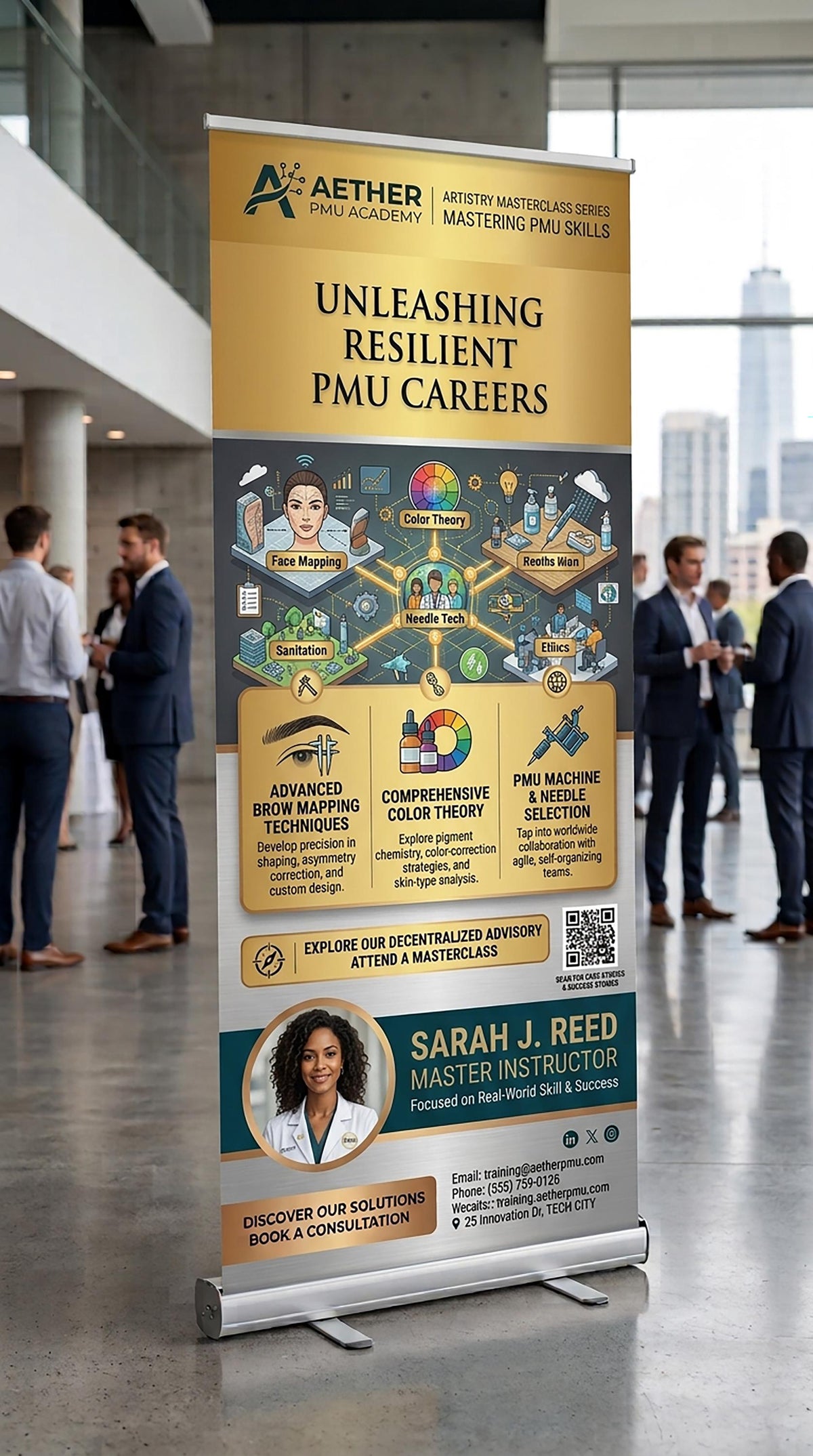 Custom PMU Training Roll Up Banner, Permanent Makeup Academy Retractable Banner, Microblading Brows Lip Blush Expo Banner Design