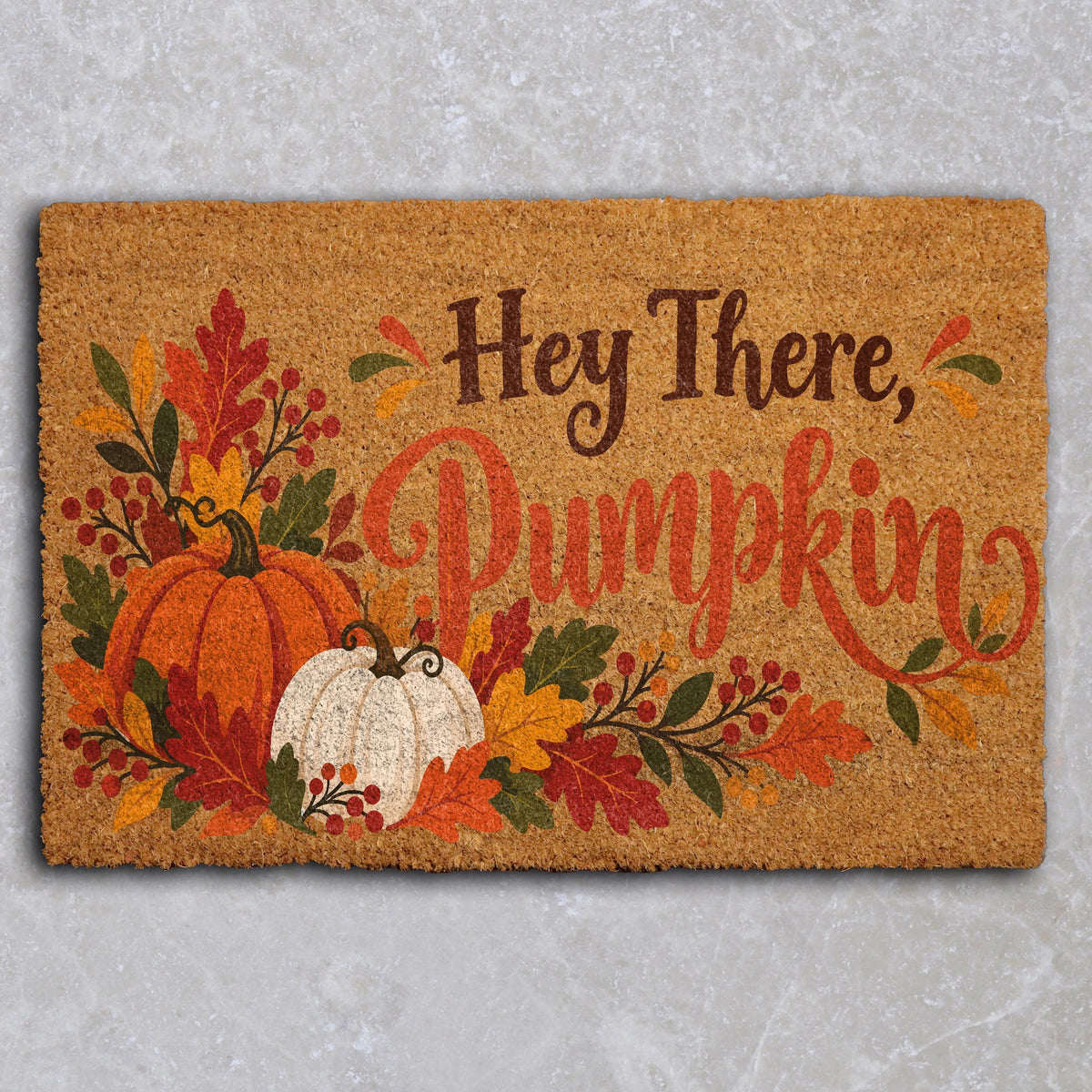Hey There Pumpkin Coir Doormat, Fall Autumn Pumpkins Welcome Mat, Autumn Leaves Thanksgiving Entryway Decor, Housewarming Gift for Friend