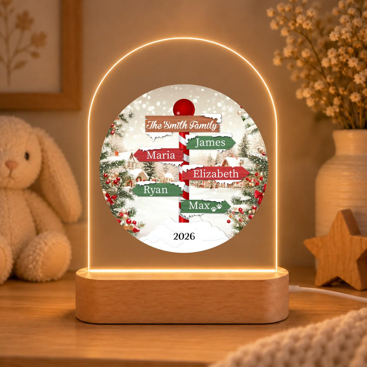 Custom Family Names Christmas Night Light, Personalized Family Keepsake for up to 12 Members