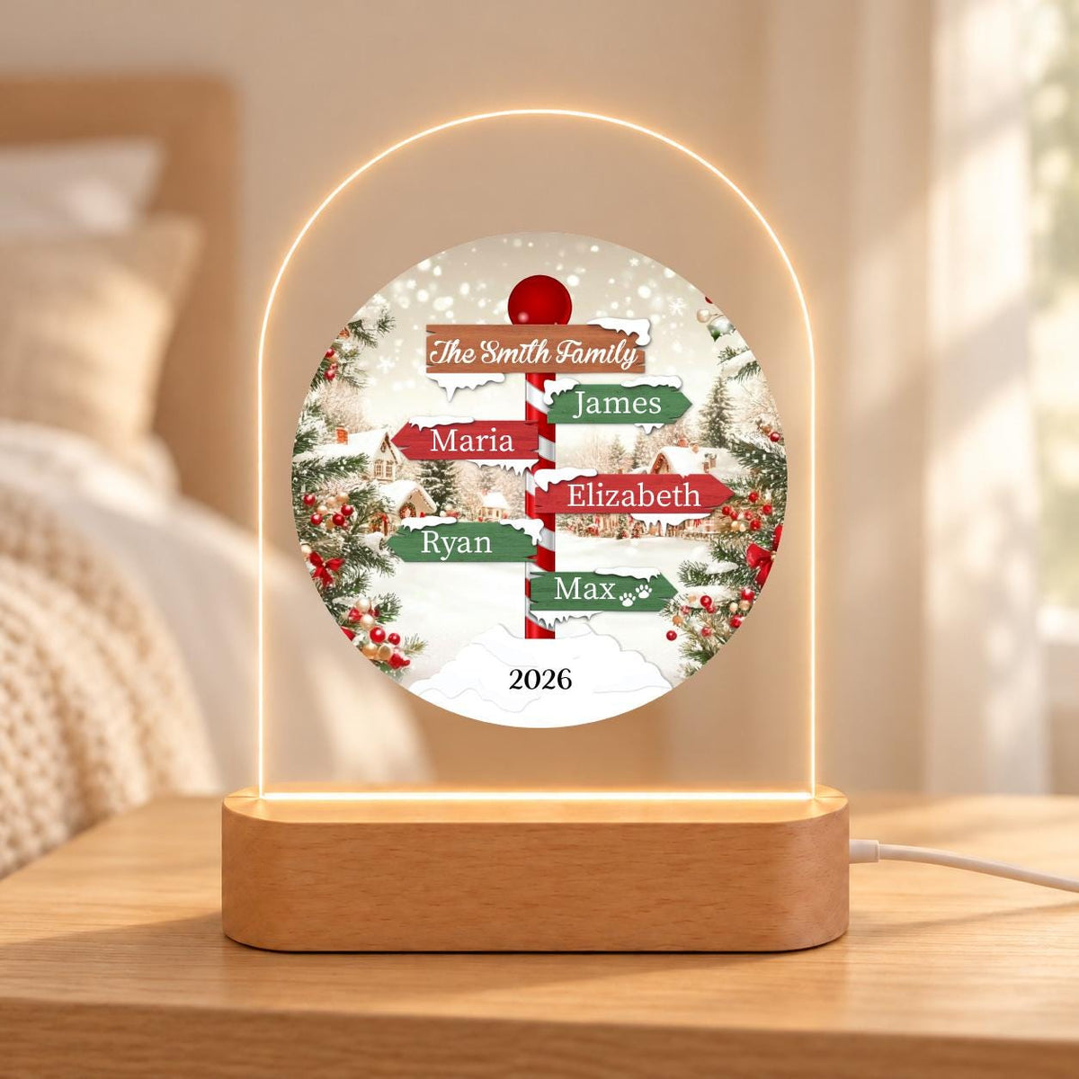 Custom Family Names Christmas Night Light, Personalized Family Keepsake for up to 12 Members