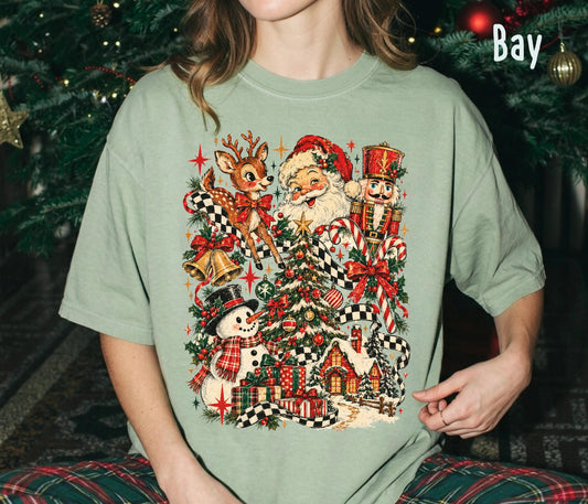 Vintage Christmas Graphic Comfort Colors® Shirt, Retro Christmas Long Sleeve