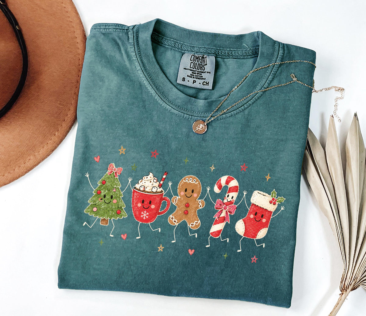 Christmas Comfort Colors® Long Sleeve Shirt, Xmas Tree & Cookie T-shirt, Happy Christmas Gift Tee