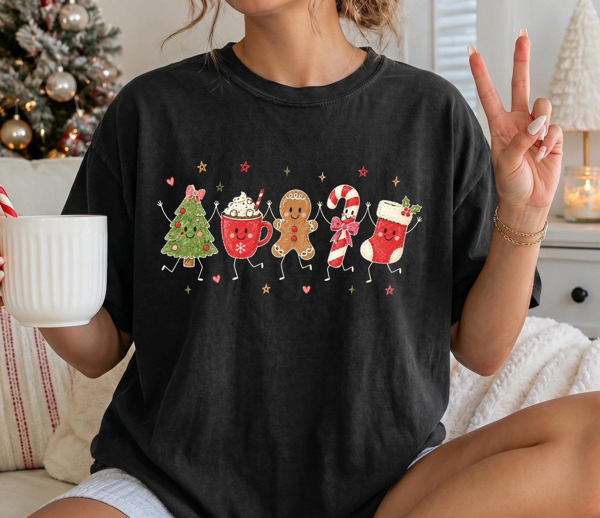 Christmas Comfort Colors® Long Sleeve Shirt, Xmas Tree & Cookie T-shirt, Happy Christmas Gift Tee