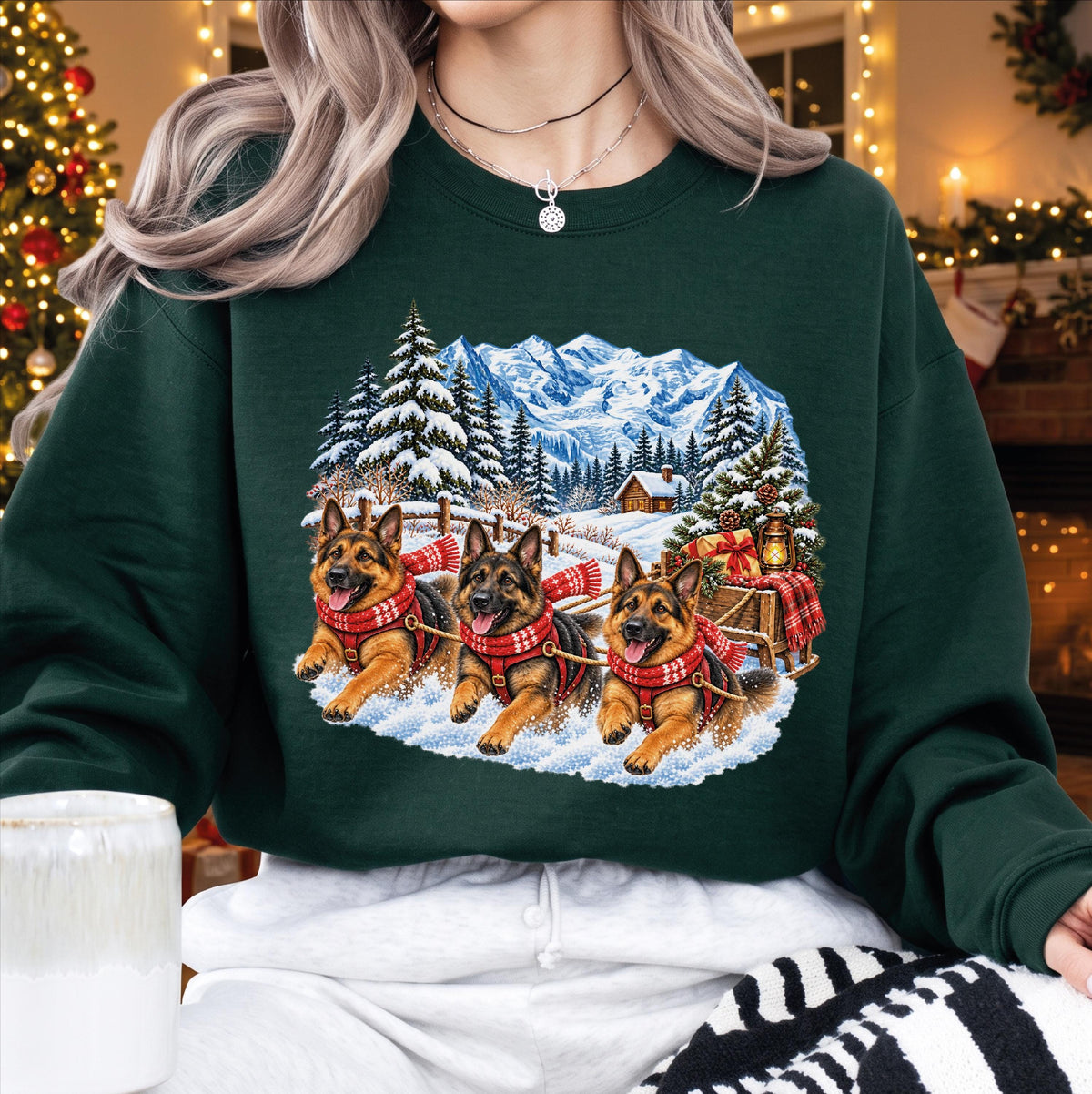 Vintage Christmas Dog Sled Sweatshirt, Custom Breed Holiday Pullover, Winter Wonderland Dog Mom Shirt, Retro Snowy Mountain Sweater