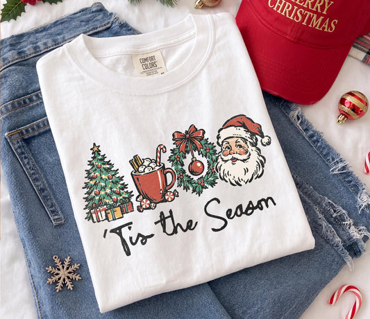 Tis the Season Christmas Comfort Colors® Shirt, Retro Santa Long Sleeve