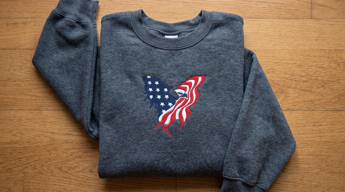 Embroidered Patriotic Eagle Sweatshirt, US Flag 4th of July Crewneck