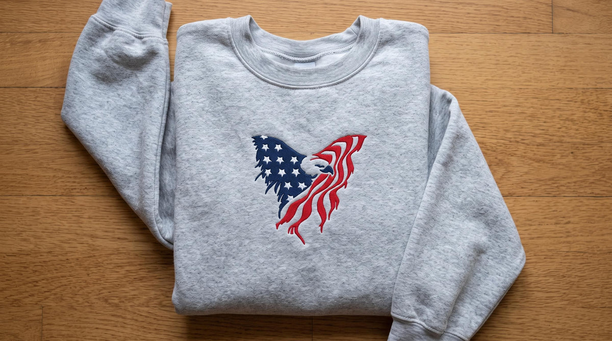 Embroidered Patriotic Eagle Sweatshirt, US Flag 4th of July Crewneck