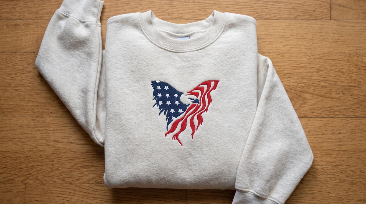Embroidered Patriotic Eagle Sweatshirt, US Flag 4th of July Crewneck