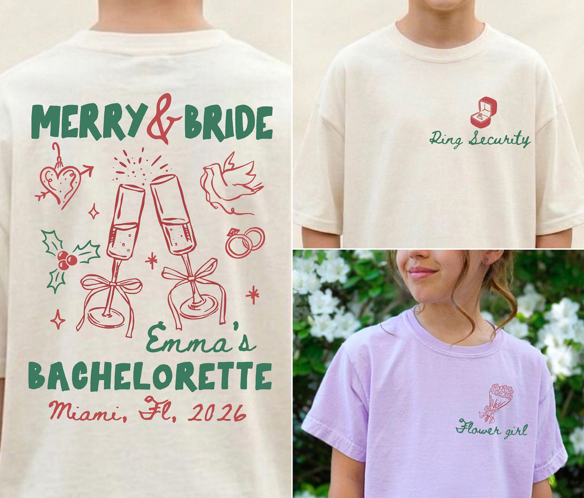 Personalized Merry Bride Comfort Colors® T-Shirt, Christmas Bachelorette Party Tee