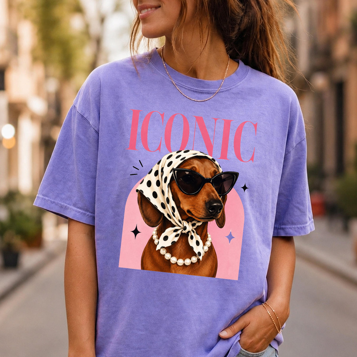 Iconic Dachshund Comfort Colors® T-Shirt, Glam Dog with Sunglasses Shirt