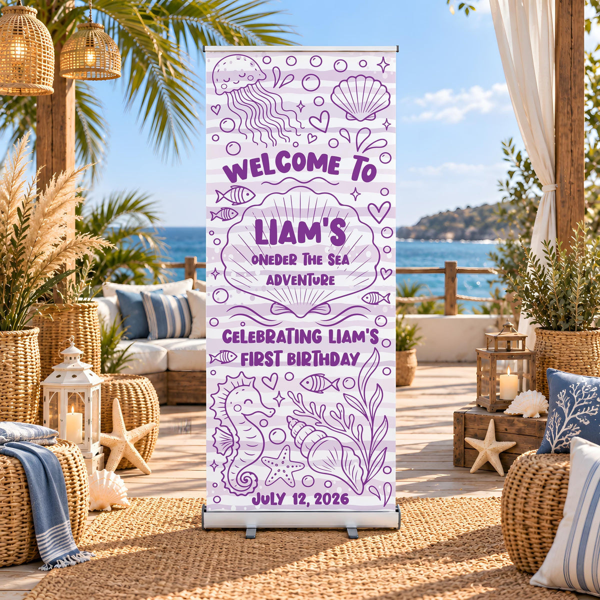Custom Under the Sea 1st Birthday Bundle, Ocean Theme Party Banner and Favor Labels